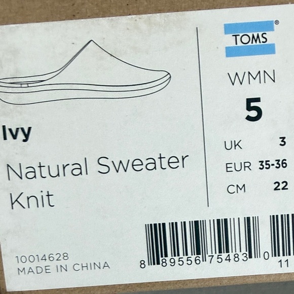 TOMS IVORY Mule SWEATER KNIT SLIPPERS SIZE 5 New in box - Picture 6 of 6